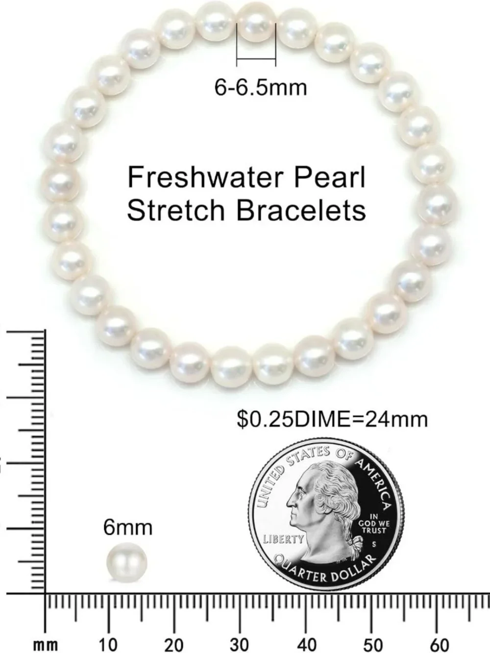 Elegant Freshwater Pearl Stretch Bracelet for Women - 6mm White Cultured Pearls